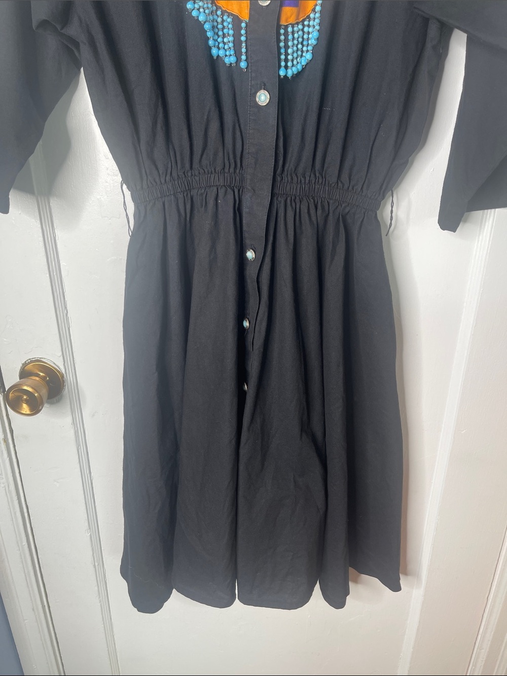 90s Western Dress 10 D. Frank USA Rodeo Queen Cowgirl Vintage Black Beads Fringe - Picture 3 of 15